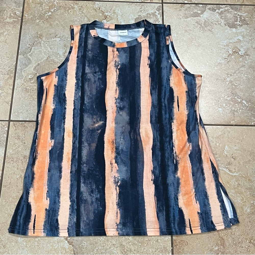 Striped Sleeveless Top in Blue and Orange Size large Brand - Xieerduo